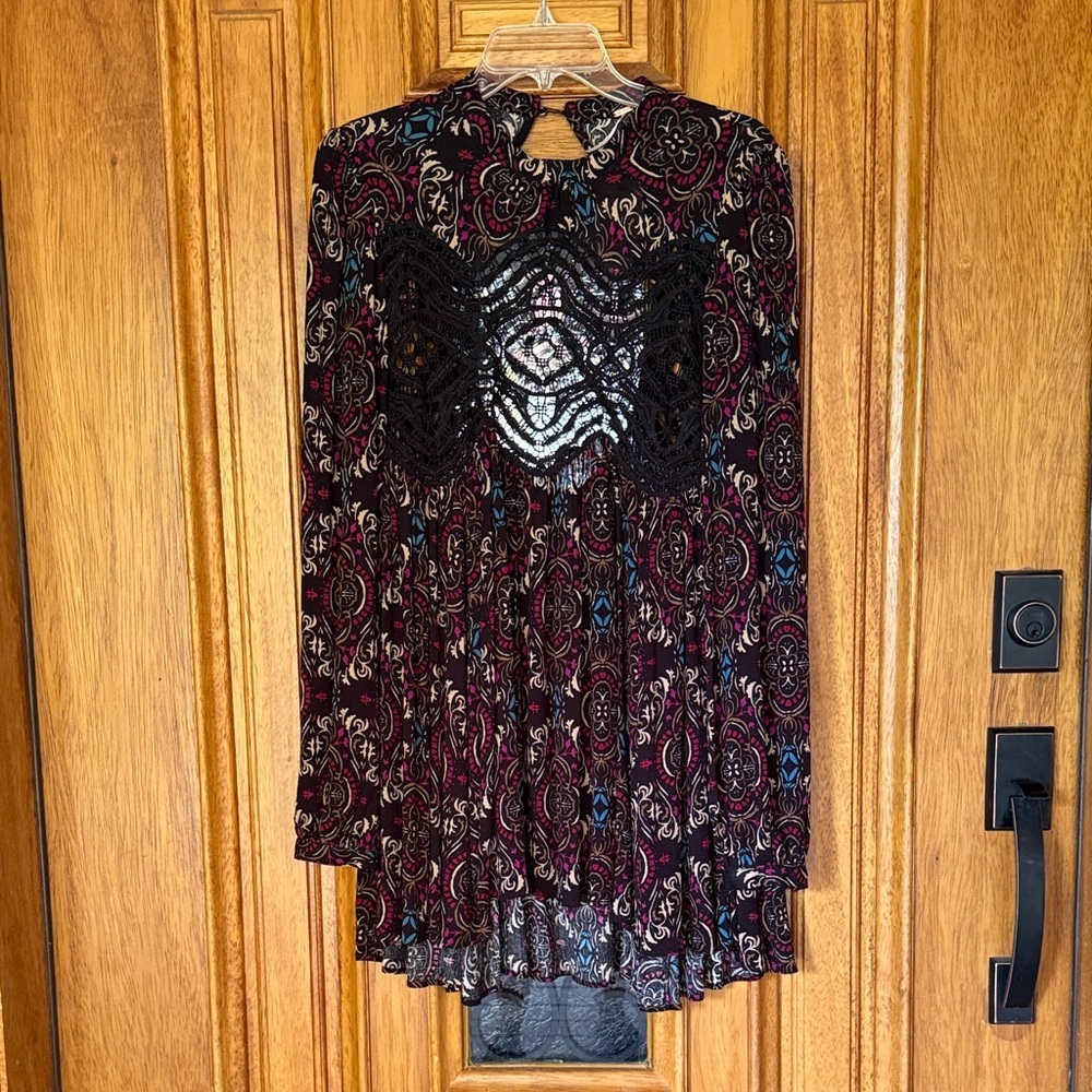 Free People Bohemian Paisley Fall Dress with Lace Detail NWT - Picture 4 of 11